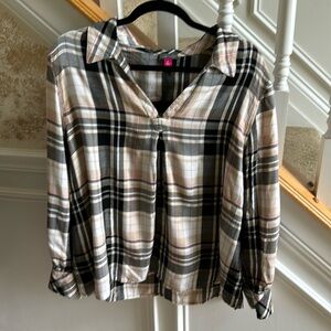 Vince Camino plaid blouse size XL